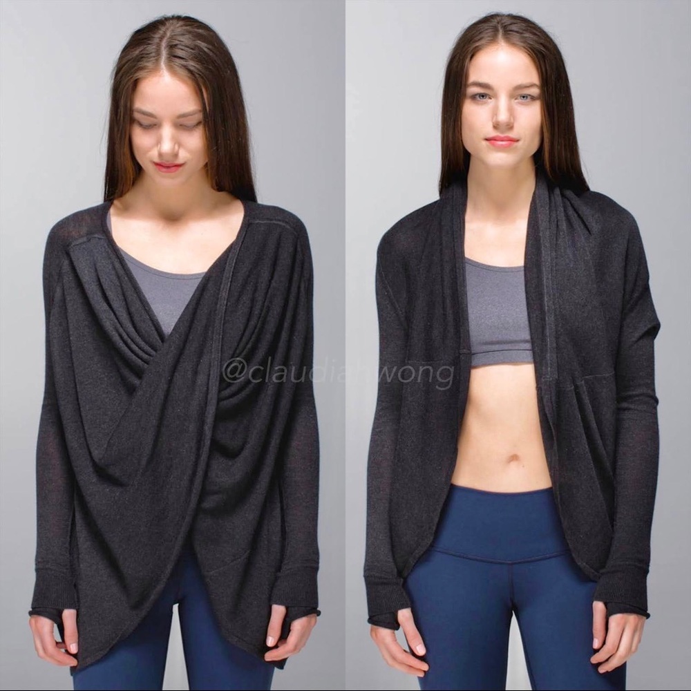 LULULEMON Twist & Wrap Cashmere Thumbhole Cardigan Sweater in Heathered Black